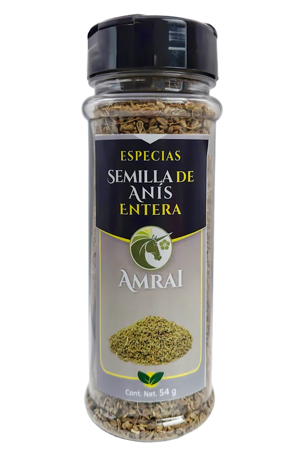 AMRAI Semilla De Anís Entera, especias, frasco de 54 g con tapa negra.