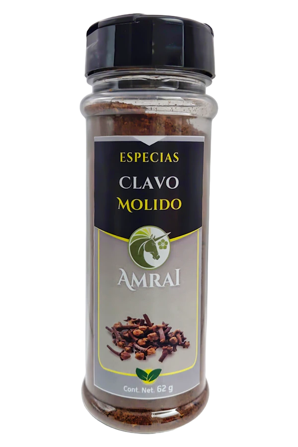 AMRAI Clavo Molido, especias, frasco de 62 g con tapa negra.