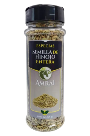 AMRAI Semilla De Hinojo Entera, especias, frasco de 54 g con tapa negra.