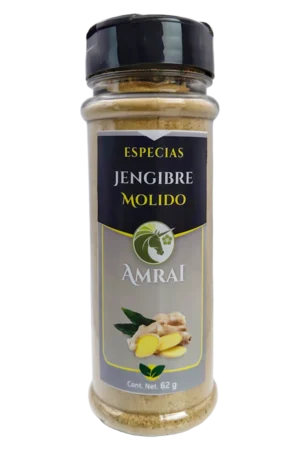 AMRAI Jengibre Molido, especias, frasco de 62 g con tapa negra.
