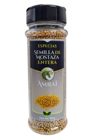 AMRAI Semilla De Mostaza Entera, especias, frasco de 92 g con tapa negra.